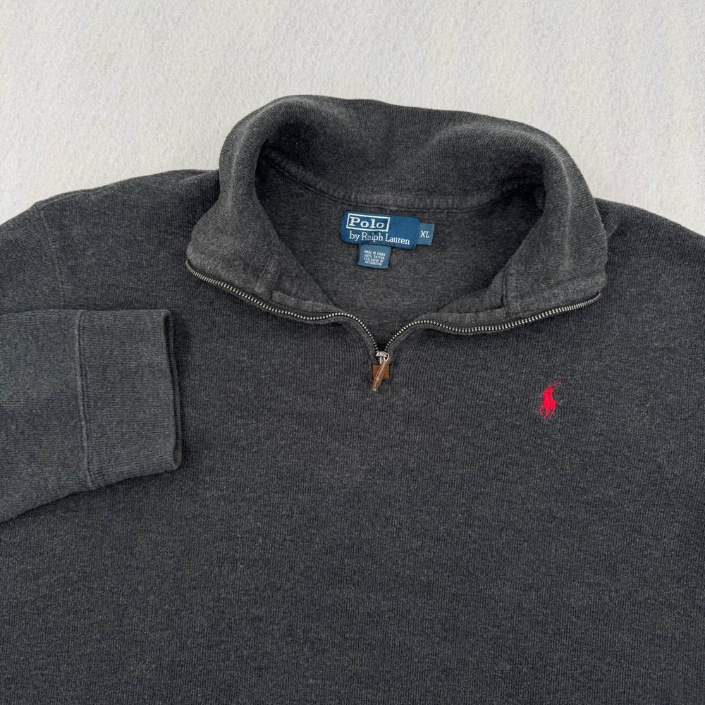 Polo Ralph Lauren Mens XL Dark Gray Quarter 1/4 Zip Pullover Sweater Long Sleeve